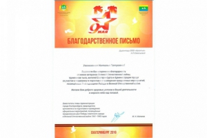 Благодарственное письмо от Заместителя главы Администрации города Екатеринбурга, за участие в подготовке и проведении праздничных мероприятий